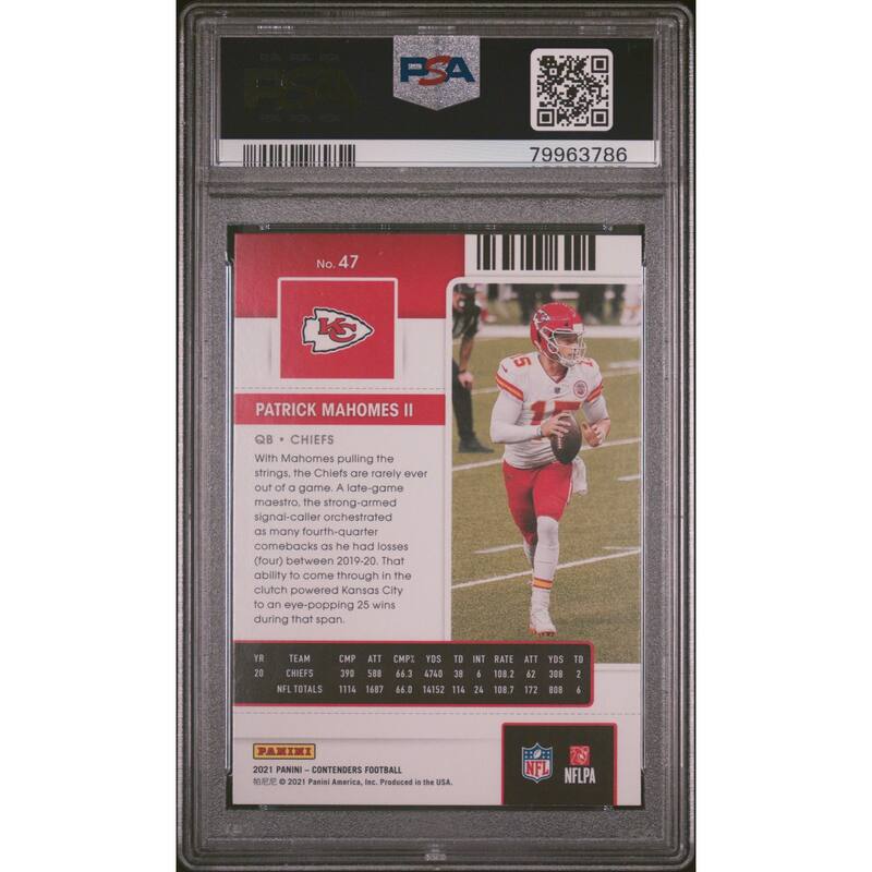 Patrick Mahomes 2021 Panini Contenders Football Card #47 Graded PSA 10 - 8'6" x 11'6"