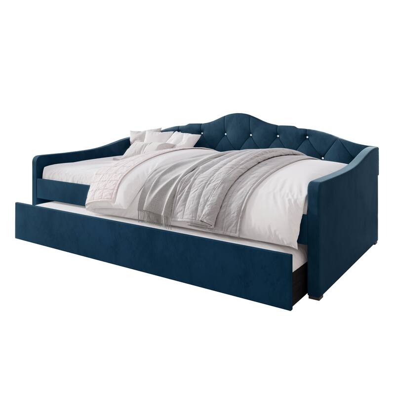 CraftPorch Glam Velvet, Crystal Button Tufted Twin Daybed with Trundle