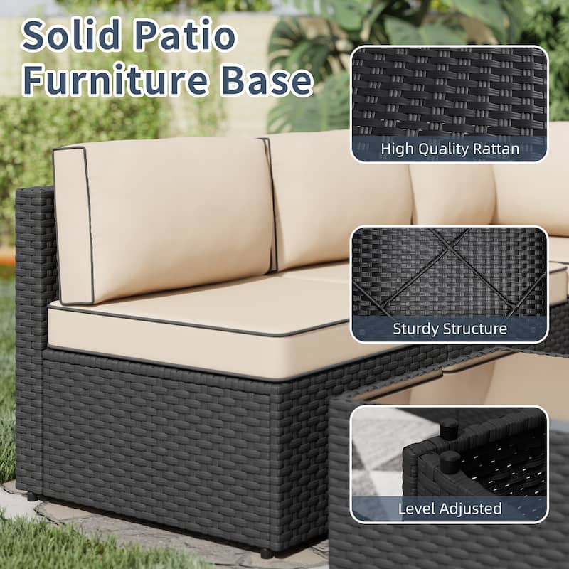 Outdoor 5-Piece Wicker Sectional Sofa Set with Table.