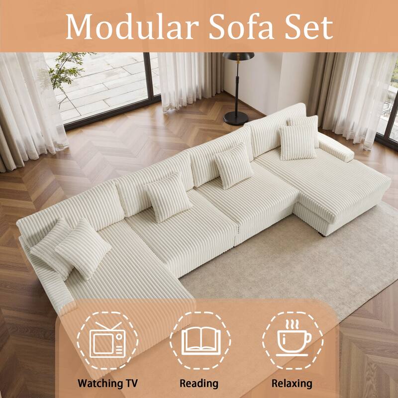 Cotton Flannel 3-Seat Modular Sectional Sofa with Chaise