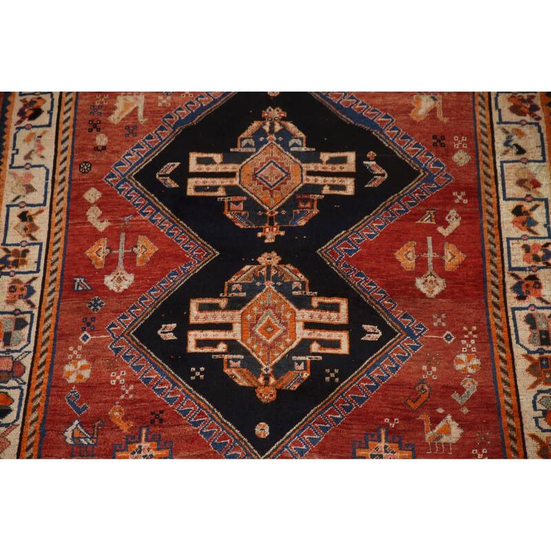 Tribal Red Shiraz Persian Vintage Area Rug Handmade Wool Carpet - 5'0"x 6'11"