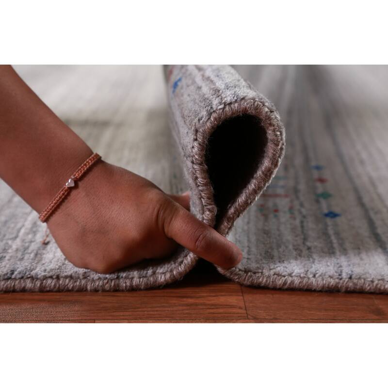 Hand Knotted Oriental 100% Wool Carpet Tribal Stripe Greys & Charcoal Gabbeh Area Rug - 12' 0'' X 9' 0''