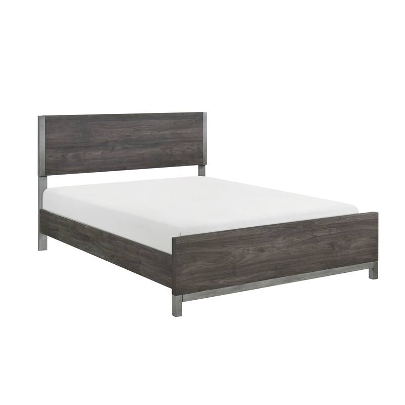 Queen Size Wood Panel Bed with Metal Accents and Scratch-Resistant Finish - Brown Mix