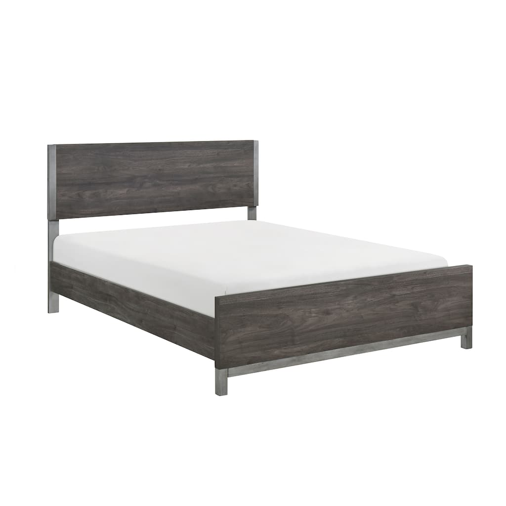 Queen Size Wood Panel Bed with Metal Accents and Scratch-Resistant Finish