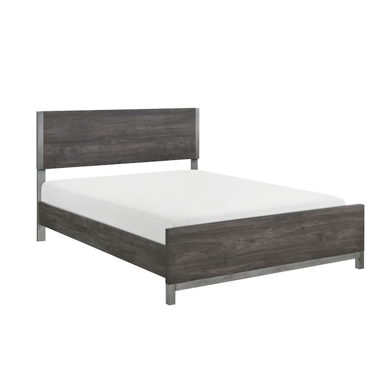 Sleek Modern Queen Bed with Brownish Gray and Antique Silver Finish - Brown Mix