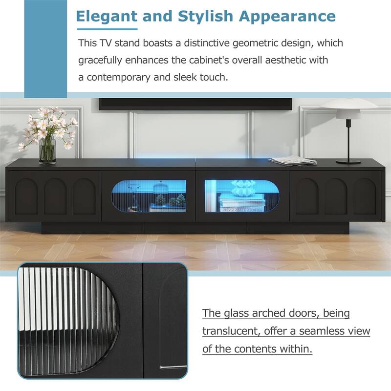 TV Stand with Fluted tempered Glass Doors,Functional Media Console