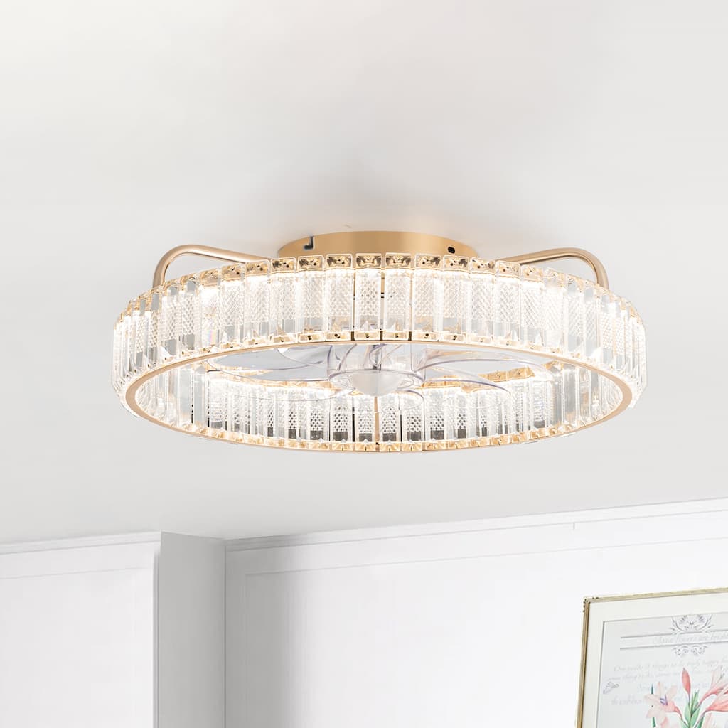 20-In LED Rosa Gold Chandelier Ceiling Fan with Light Remote(7-blade)