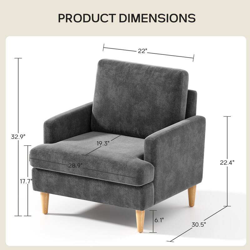 set of 1 Accent Chair for Bedroom Living Room with Wood Legs