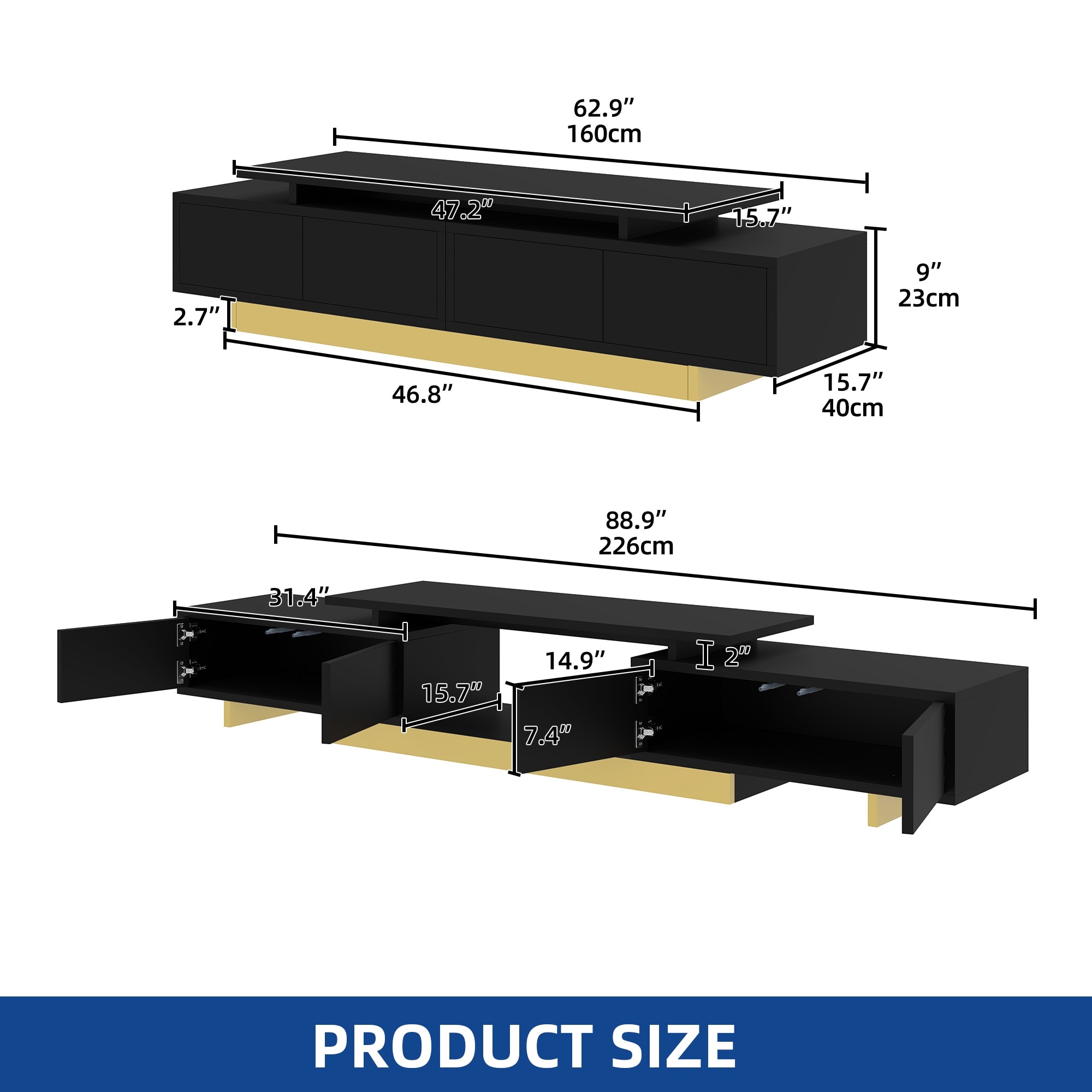 63"-89"W Extendable TV Stand Modern Entertainment Center with 2 Door Cabinets and Open Shelf - 83 inches in width
