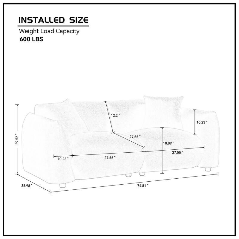 Upholstered Recliner Sofa with Nailhead Arms, Chaise Lounge Sofa with 2 Cushions, 2-Seater Sofa Couch