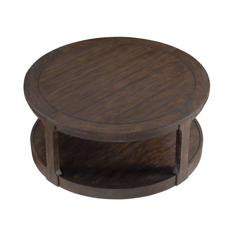 Mid-Century Rustic Style 40inch Large Curved 2 Tier Round Circle Wooden Center Coffee Table