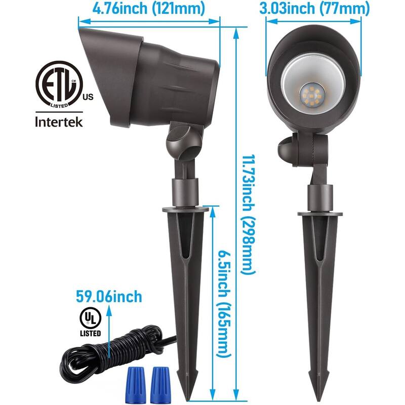 Low Voltage LED Landscape Spotlight, CRI90+ Waterproof for Outdoor Yard Bush Lighting, Bronze, 3000K Warm White