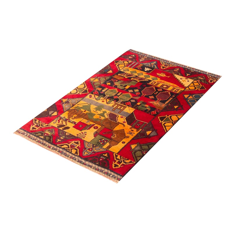 ECARPETGALLERY Hand-knotted Baluch Red Wool Rug - 3'6 x 6'0