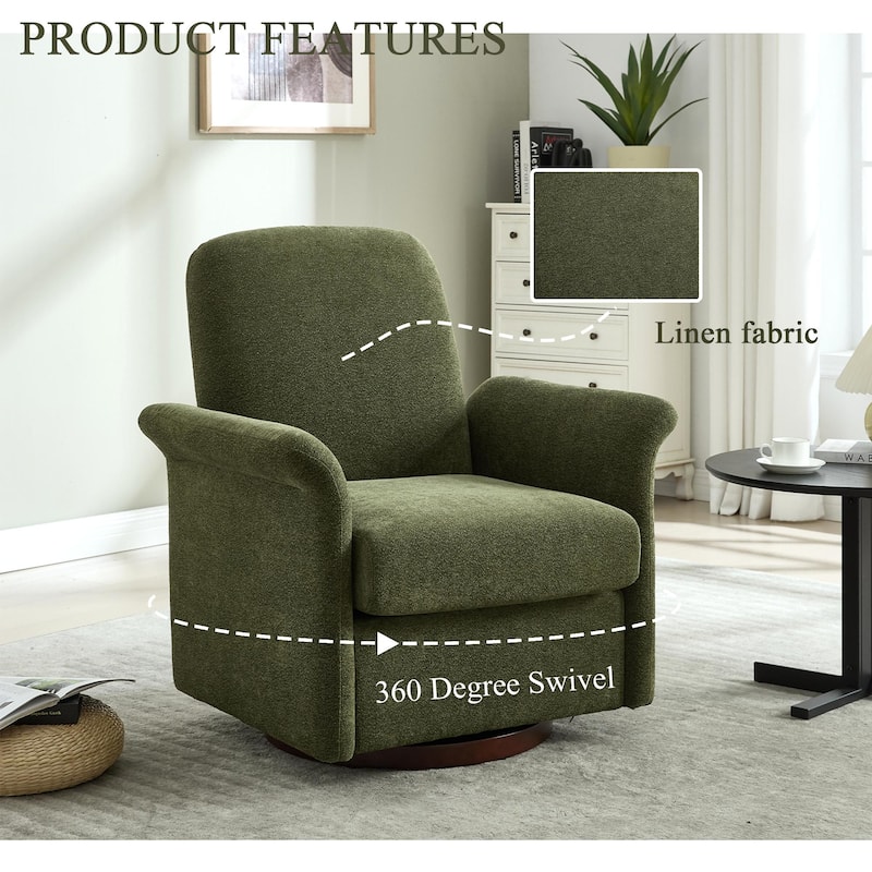 Swivel Accent Chair for Living Room, Modern Upholstered Armchair with Wood Base, Flared Arms for Bedroom Reading Waiting