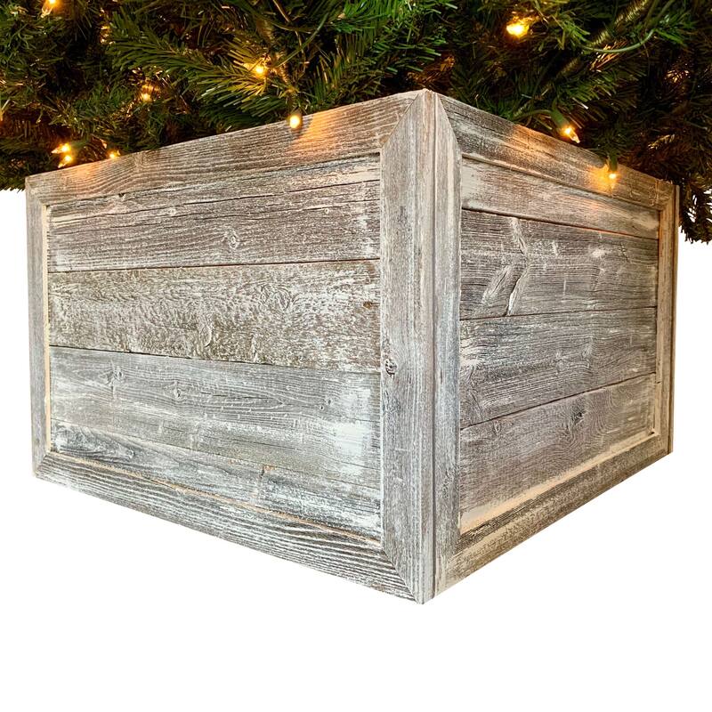 HomeRoots 23" Gray White Wash Plank Christmas Tree Collar - 14.5' X '22.5' X '3.8 - 14.5' X '22.5' X '3.8