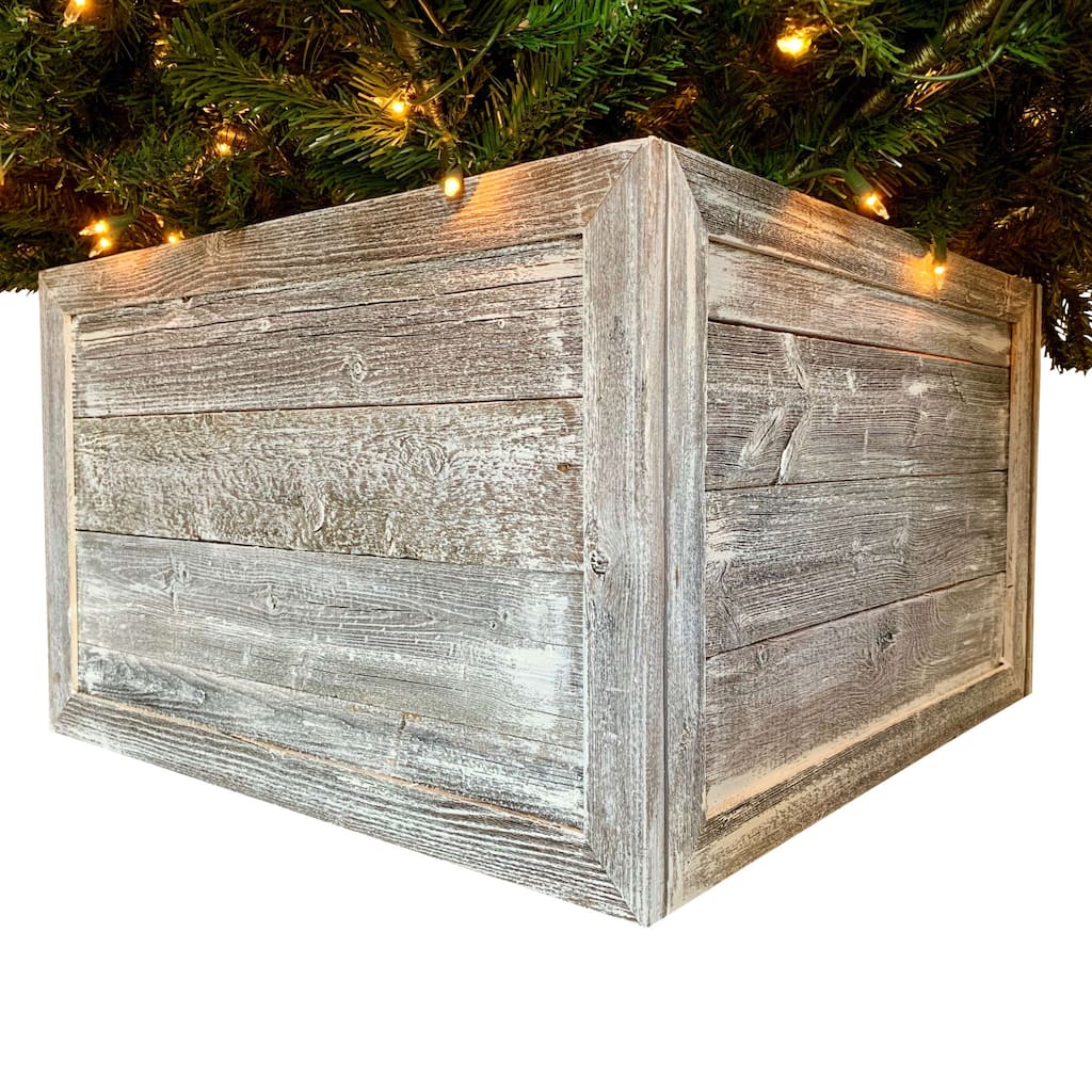 HomeRoots 23" Gray White Wash Plank Christmas Tree Collar - 14.5' X '22.5' X '3.8