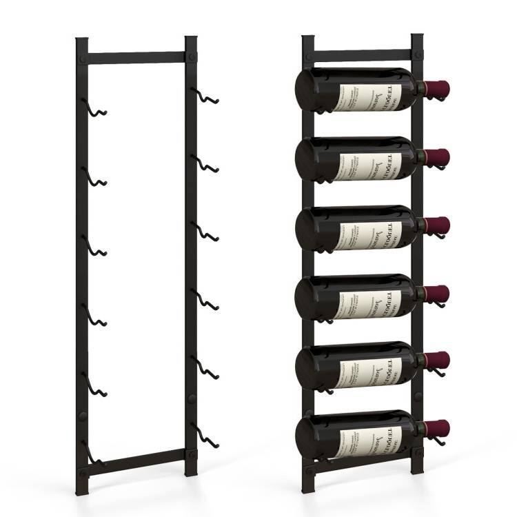 Black Engineered Wood Metal Wall-Mounted Wine Rack 6-Bottle Holder - 8.5" x 5.5" x 29" - Black