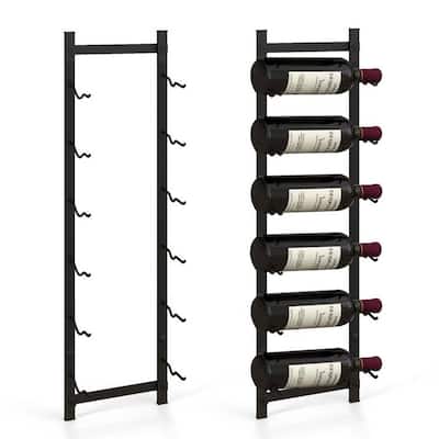 Black Engineered Wood Metal Wall-Mounted Wine Rack 6-Bottle Holder - 8.5" x 5.5" x 29"