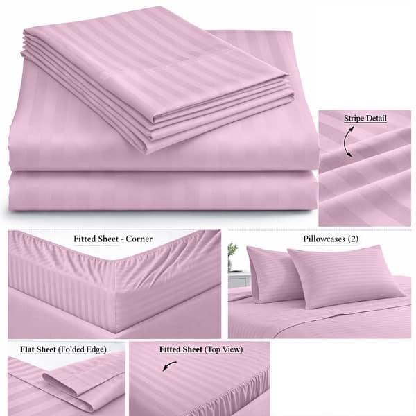 dimension image slide 5 of 6, Home Sweet Home Dream Striped 1200 TC Cotton Deep Pocket Bed Sheet Set