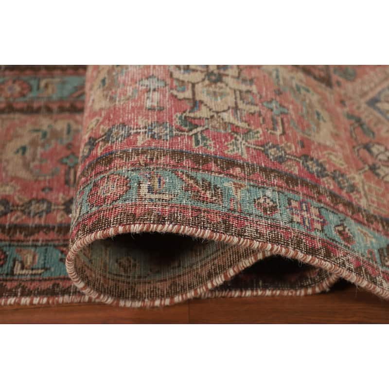 Distressed Gold Tabriz Persian Vintage Rug Handmade Wool Carpet - 8'3"x 10'8"