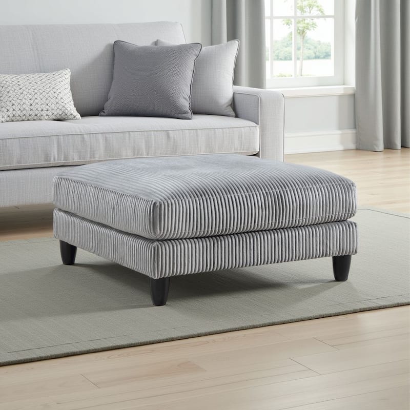 Mear Modular Ottoman w Black Solid Wood Legs, Gray Corduroy 40 Inch