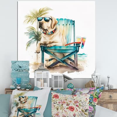 Designart 'Dog On Chair At The Beach II' Animals Canvas Wall Art