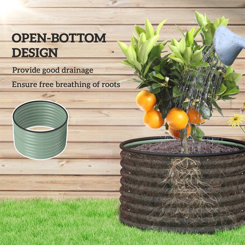 Set of 2 Galvanized Steel Raised Garden Beds Planters for Flowers Herbs Vegetables