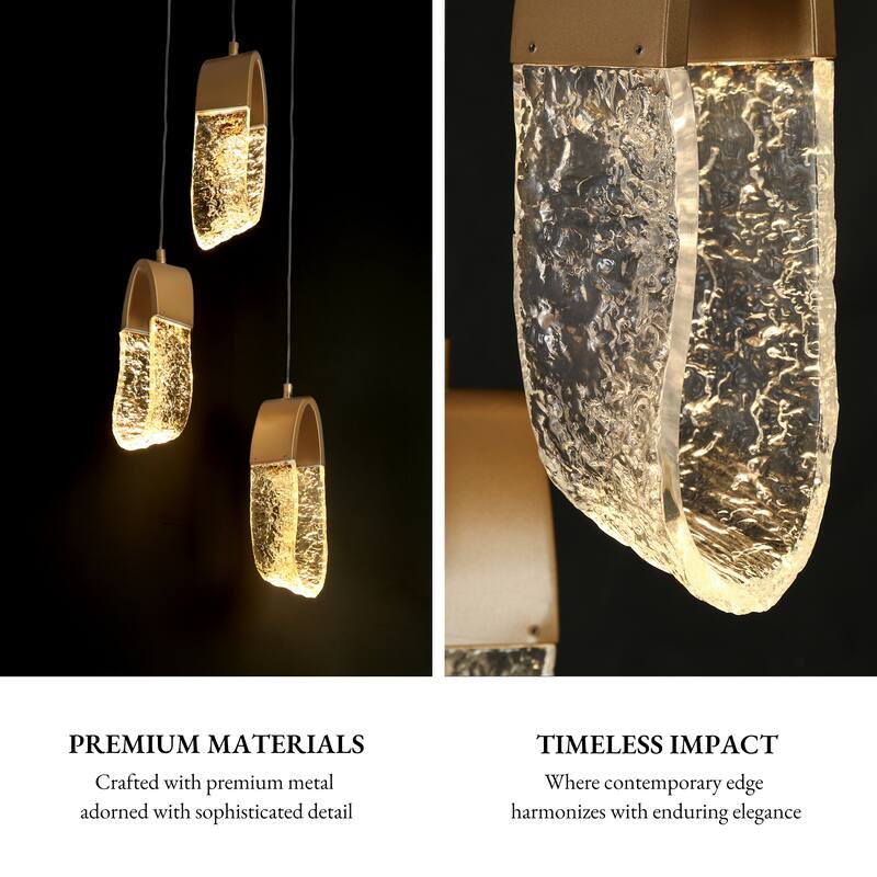 Modern 3-Light LED Gold Chandelier Cluster Pendant for Kitchen Island Foyer - Dia. 11.6" x H 11"