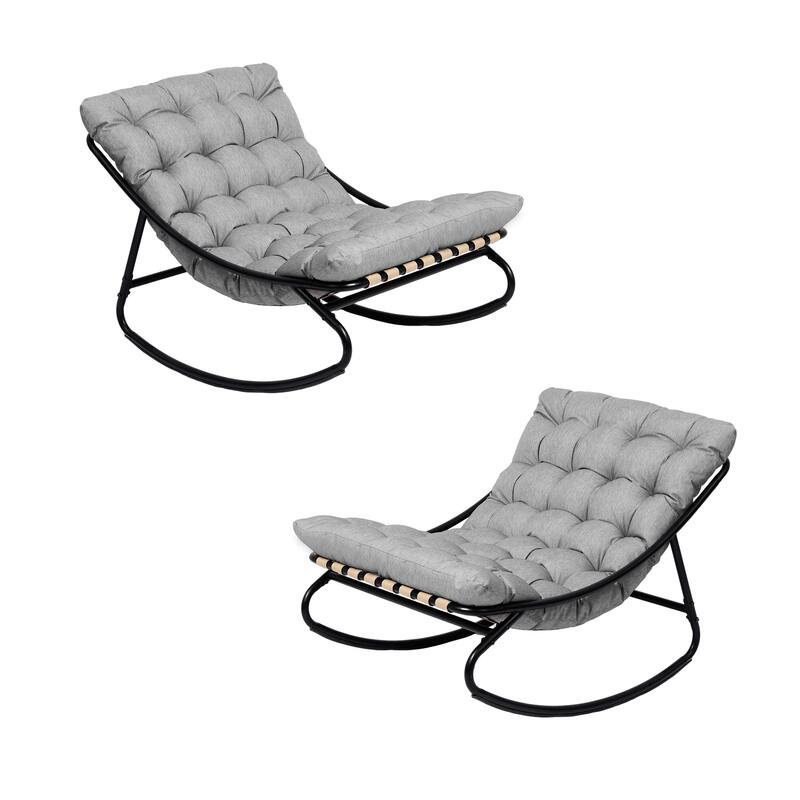 Outdoor Metal Frame Rocking Chair with Water-Resistant Cushions