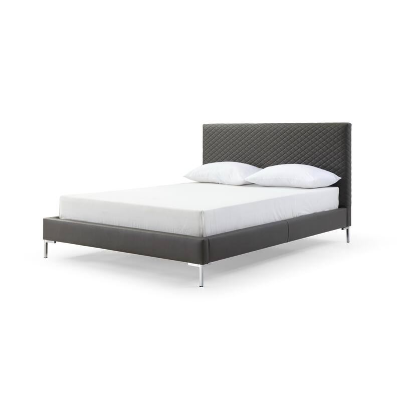 Elegant Full Bed - Dark Gray Upholstered Platform Bed with Chrome Legs - Modern Bedroom Furniture