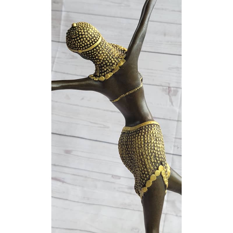 Gold Patina Chiparus Exotic Dancer Bronze Satue Sculpture Marble Base Figurine