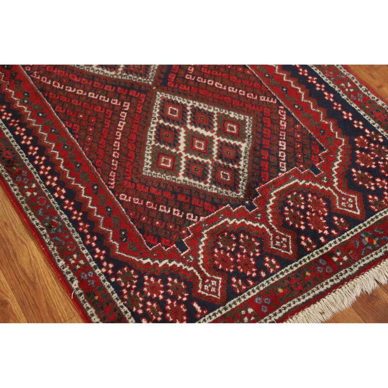 Hand Knotted Oriental 100% Wool Carpet Traditional Geometric Red Sirjan Area Rug - 4' 8'' X 3' 3''