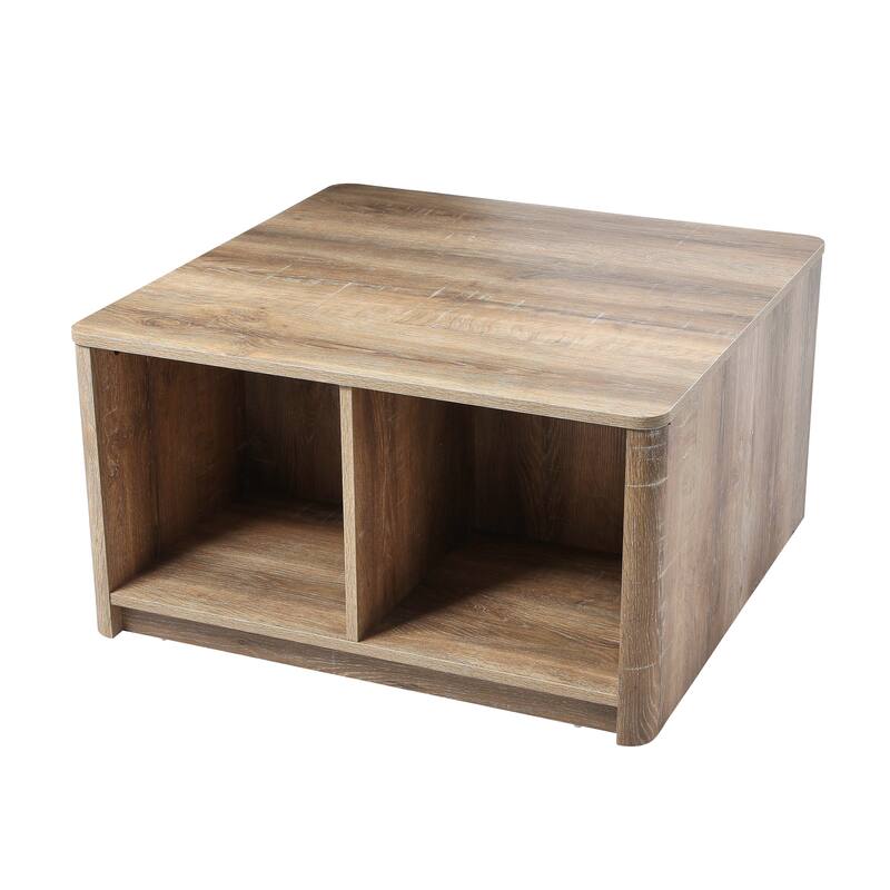 Coffee Table with 4 Square Cube Storage Compartments - Coastal Oak - MDF