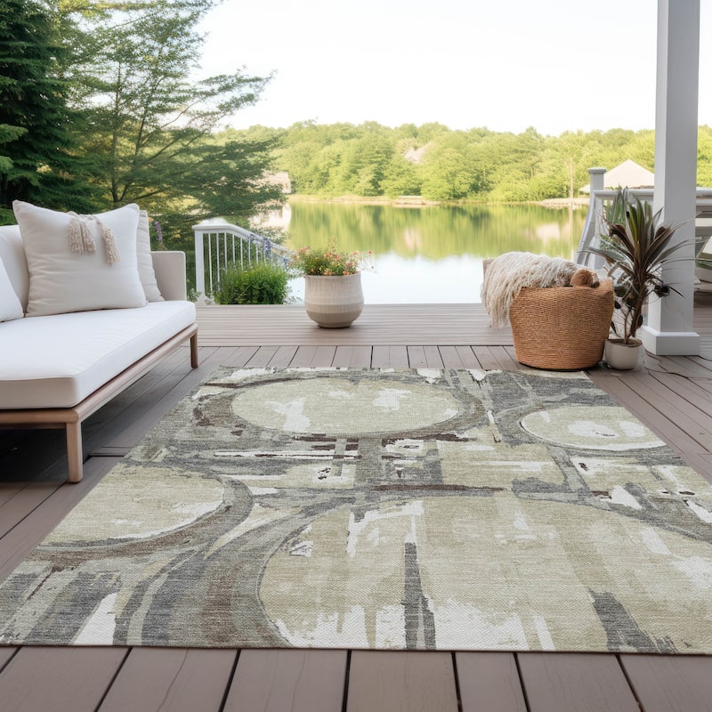 Machine Washable Indoor/ Outdoor Chantille Contemporary Abstract Rug - Tan - 2'6" x 3'10"