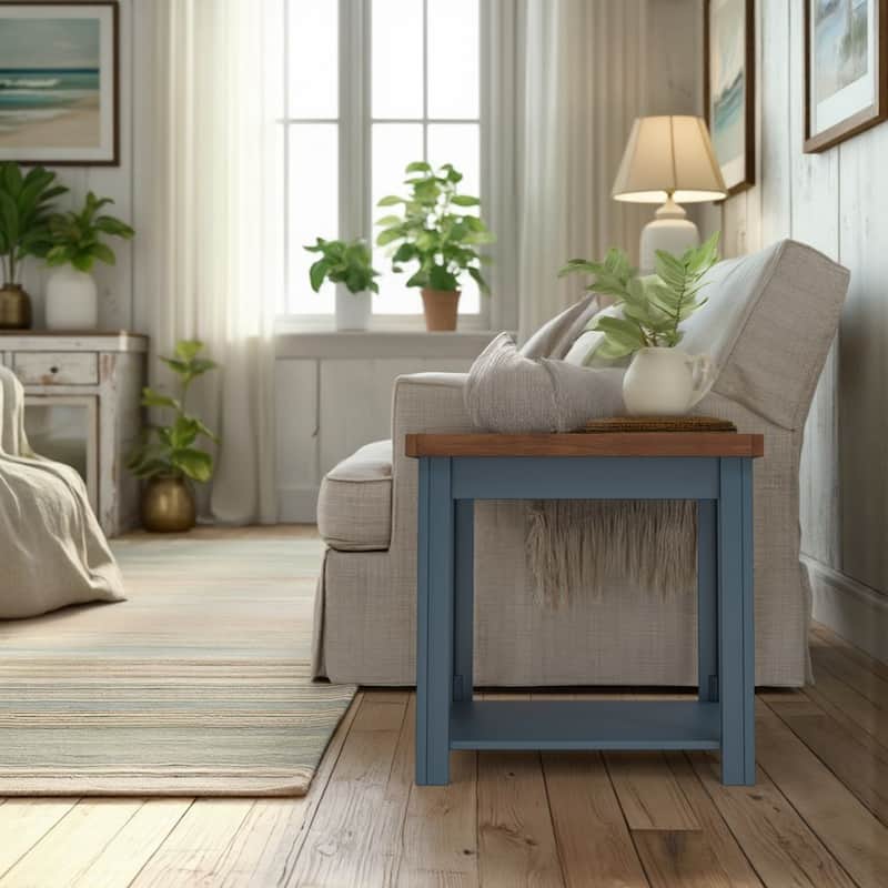 Bridgevine Home Nantucket 24 inch Side Table, No Assembly Required, Blue Denim and Whiskey Finish