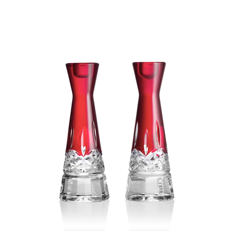 Waterford Lismore Red Candlestick Round 8in, Set of 2