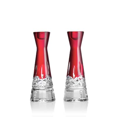 Waterford Lismore Red Candlestick Round 8in, Set of 2