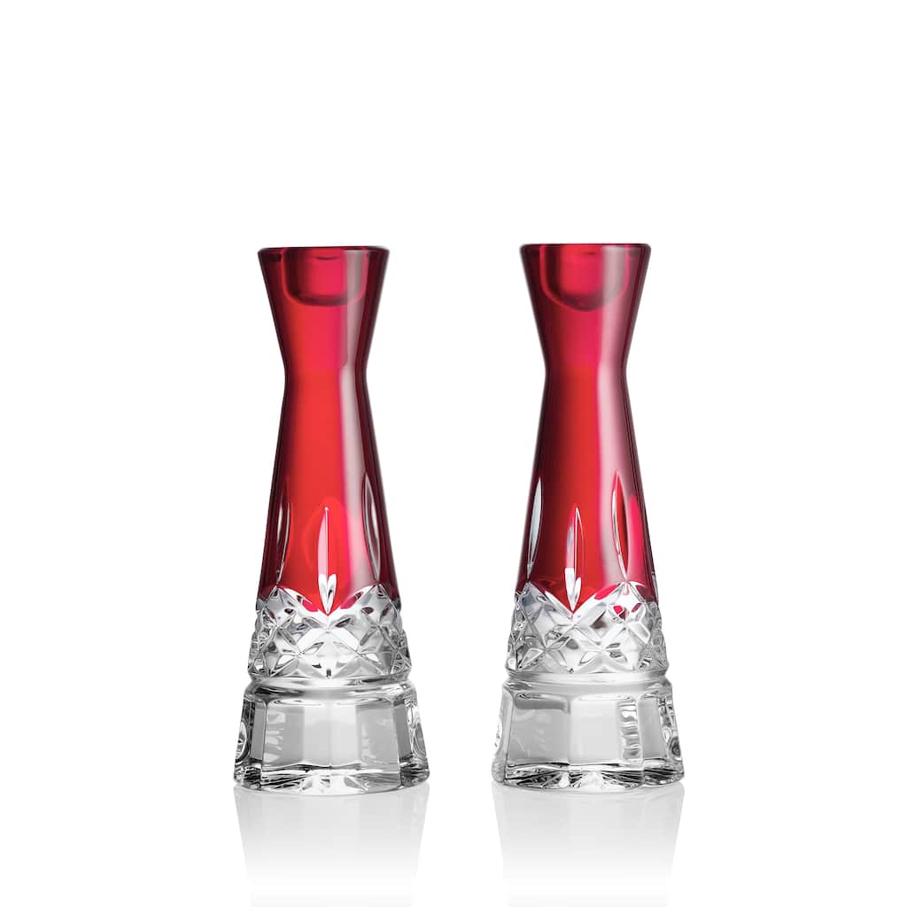 Waterford Lismore Red Candlestick Round 8in, Set of 2