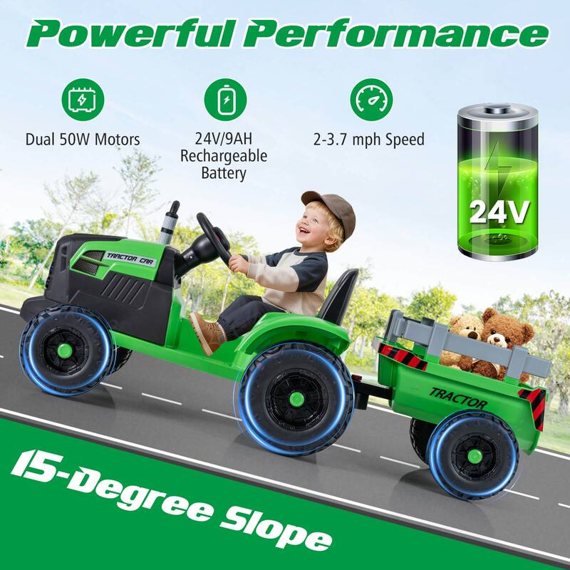 Costway 24V Ride On Tractor for Kids with Detachable Trailer Remote - See Details