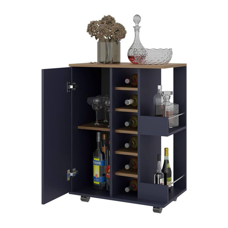 FM Furniture Tennessee Bar Cart, One Cabinet With Division,Black