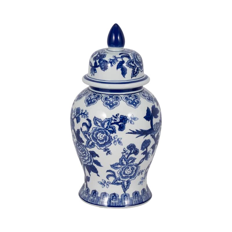 Sagebrook Home Ceramic Chinoiserie Ginger Jar with Lid