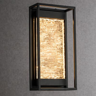 CraftHome Modern Outdoor Integrated LED Black Wall Light with Dusk to Dawn Sensor Matte Black with Textured Glass Wall Lantern