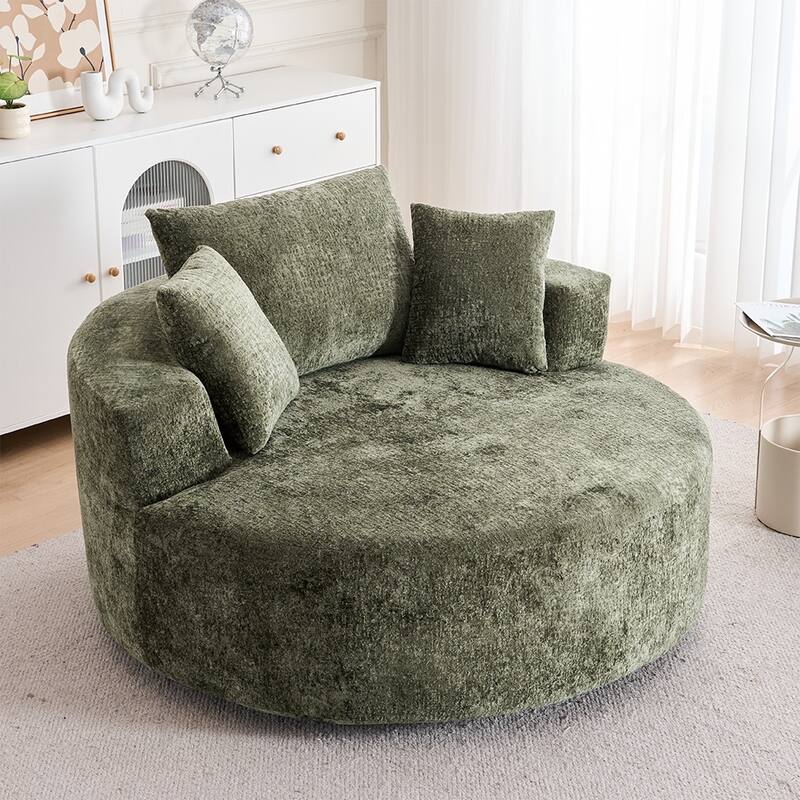 Round Accent Chair with High-Resilience Cushions, Swivel Chenille Barrel Chair, Fluffy Sleeper Lounge Chair
