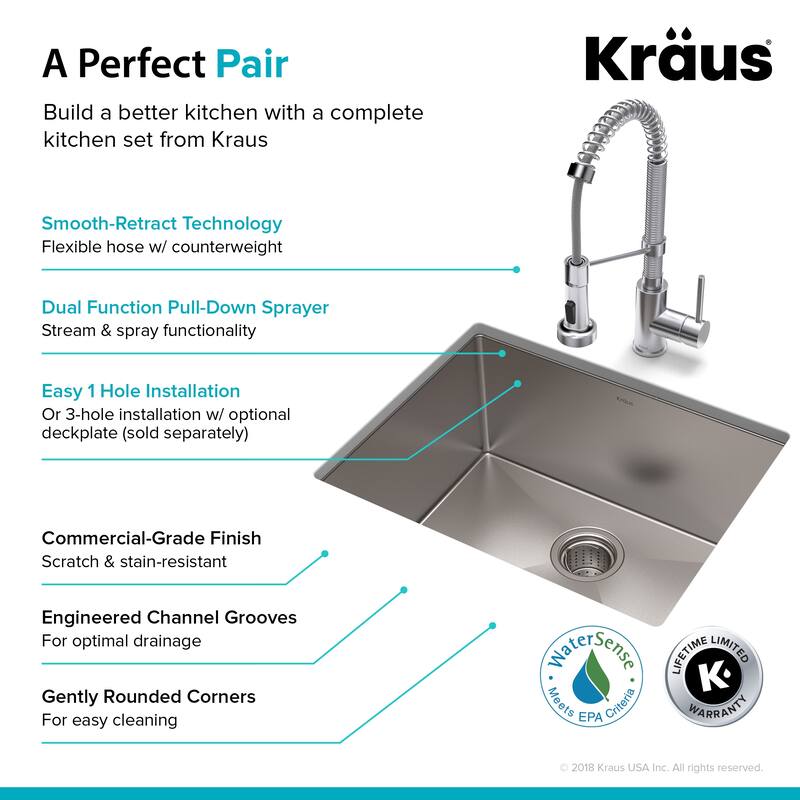 Kraus 3-in-1 Set Undermount Kitchen Sink, Pulldown Faucet, Dispenser