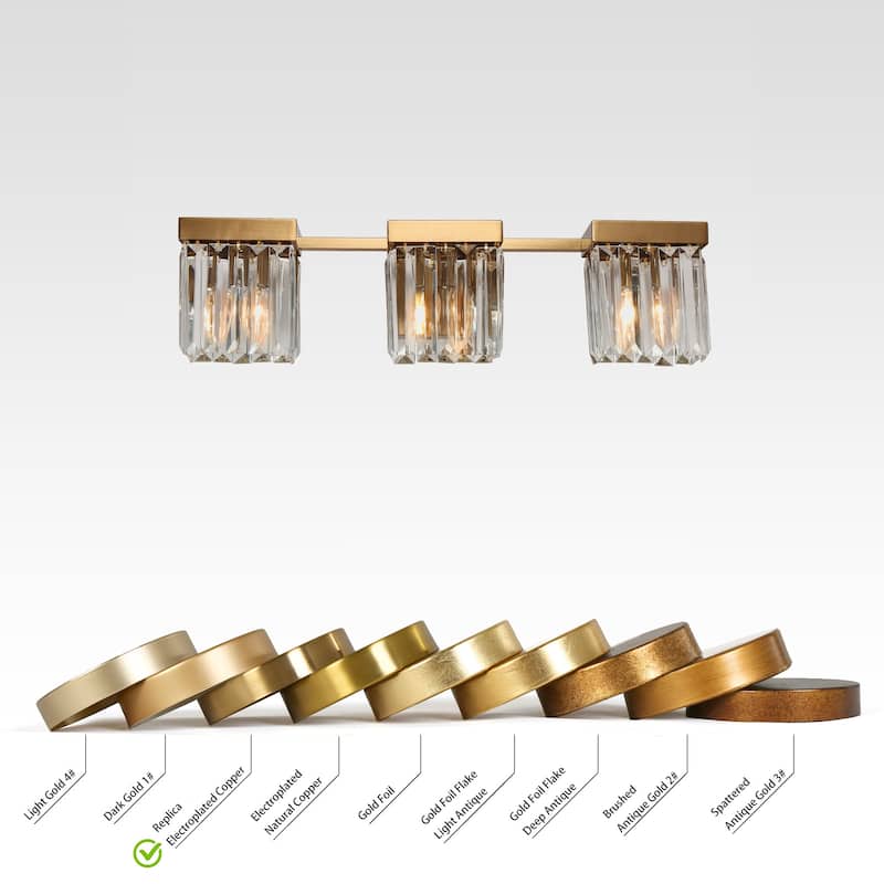 Diore Modern 3-Light Crystal Bathroom Vanity Light Gold Wall Sconces - Electroplated Gold - L22.2"*W5.5"*H6"
