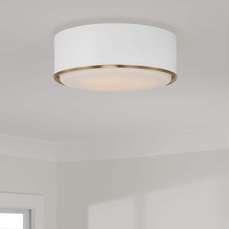 15"W x 6"H 3-Light Semi Flush Mount with Matte Brass Details and Frosted White Diffuser - 15.5"W x 5.75"H