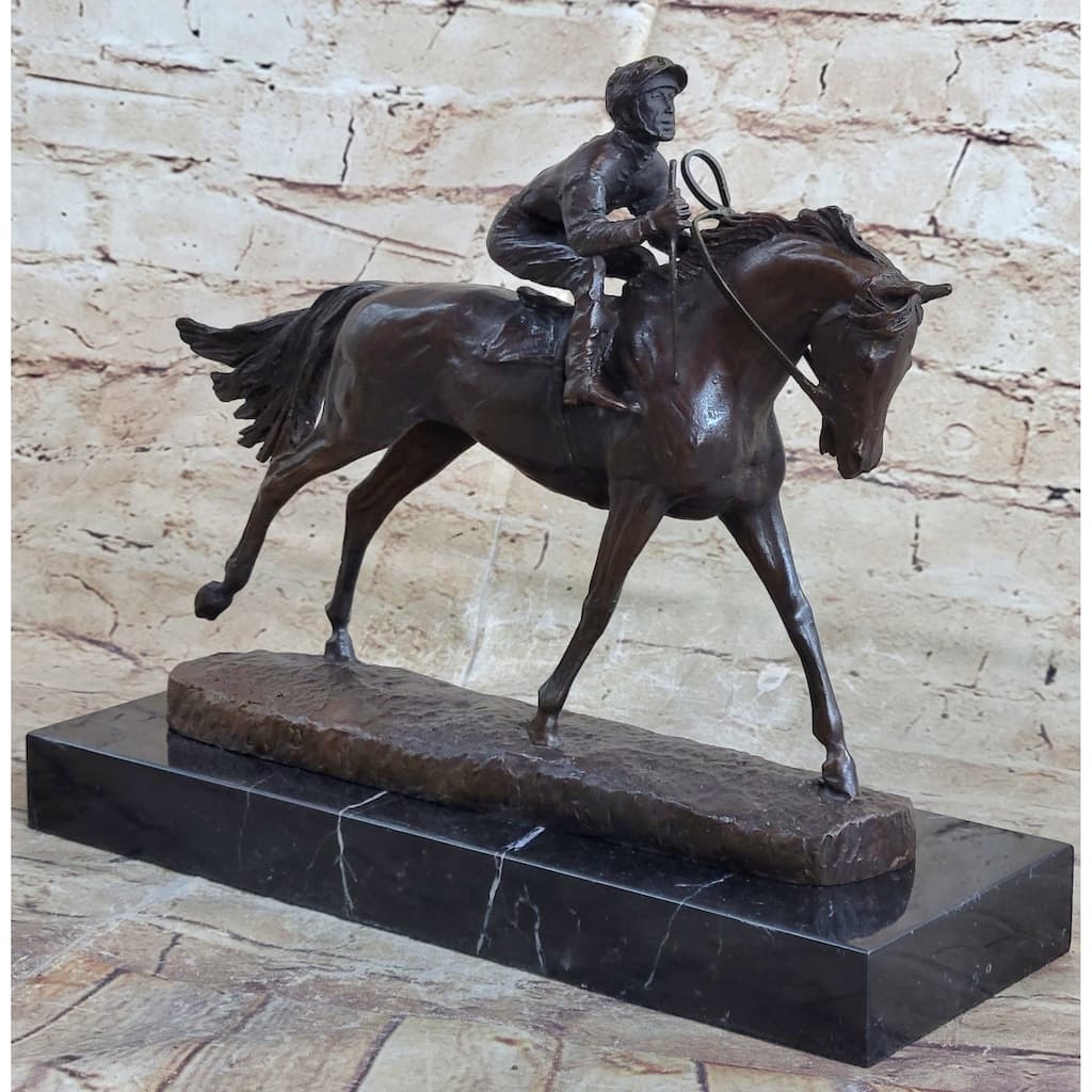 Handmade Bronze Sports Art Sculpture Jockey Imitative Horse Racing Kentucky Derby Statue