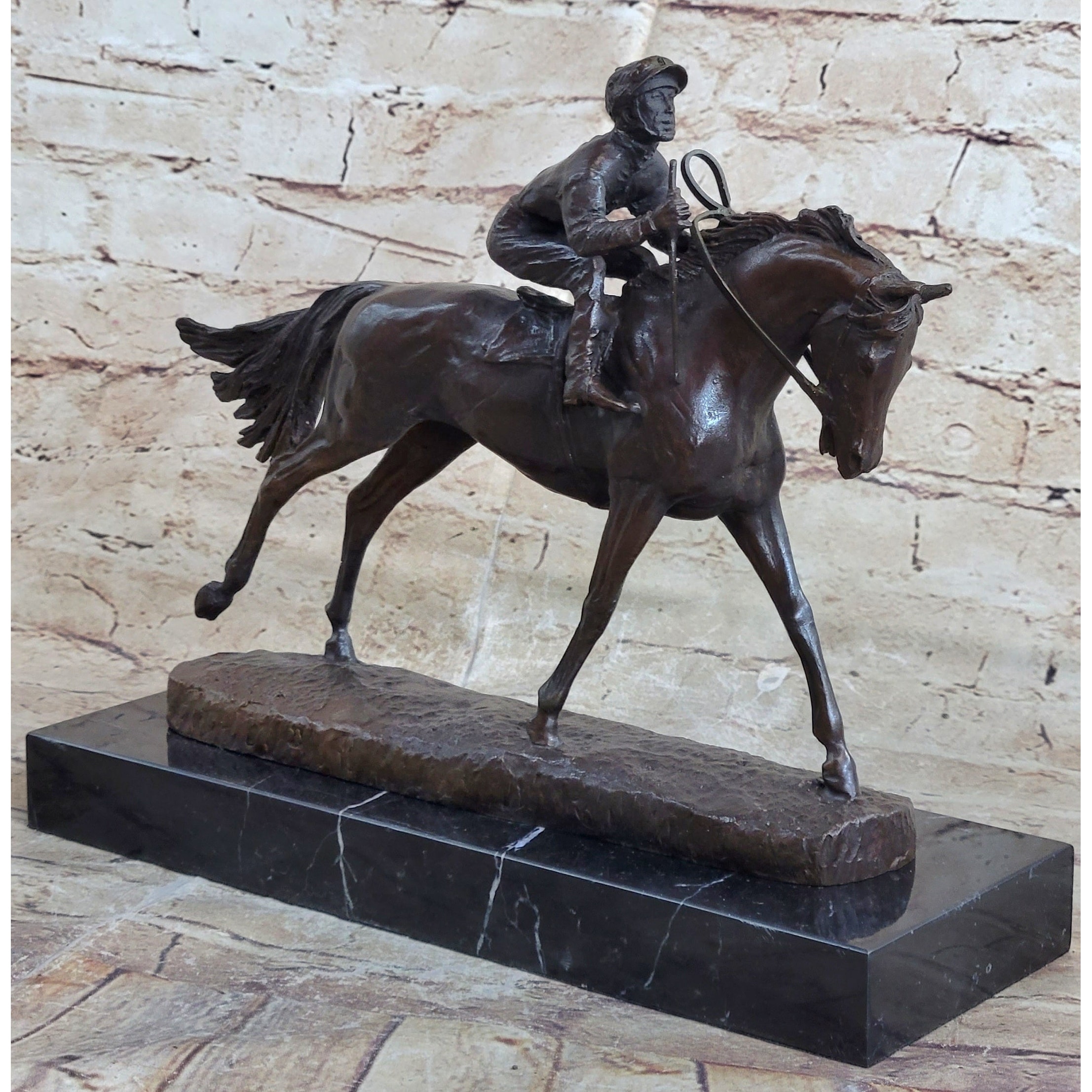 Handmade Bronze Sports Art Sculpture Jockey Horse Racing Kentucky Derby Statue