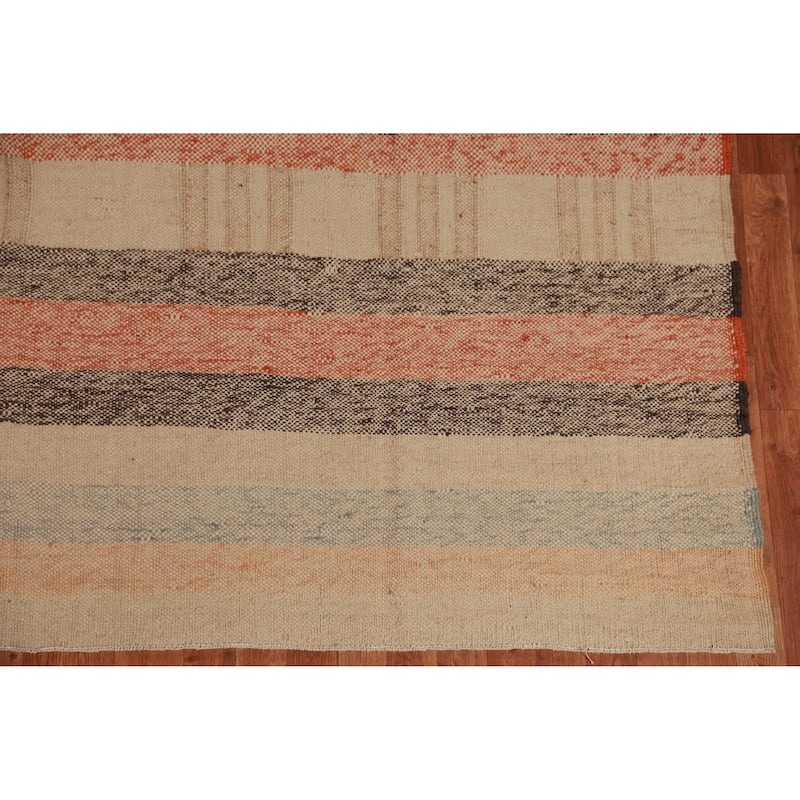 Hand Woven Oriental 100% Jute Carpet Modern Stripe Beige & Ivories Kilim Area Rug - 10' 0'' X 8' 9''