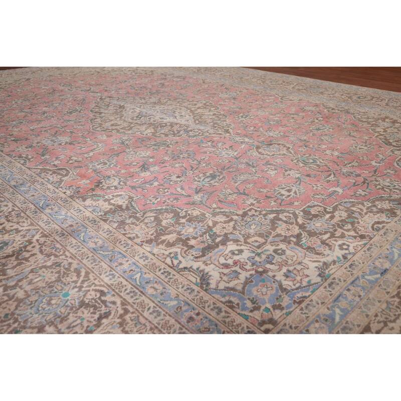 Mashad Persian Vintage Rug Hand-Knotted Oriental Wool Carpet - 9'10"x 12'9"